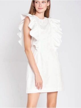 En Saison White Ruffle-Trim Sleeveless Mini Dress